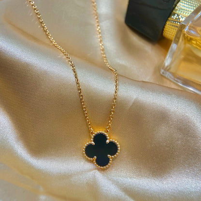 [Stars Jewelry]CLOVER 15MM BLACK ONYX SINGLE FLOWER NECKLACE