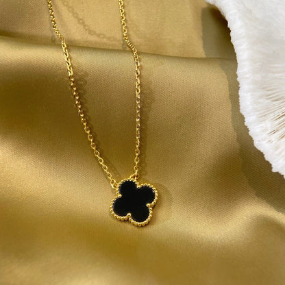 [Stars Jewelry]CLOVER 15MM BLACK ONYX SINGLE FLOWER NECKLACE