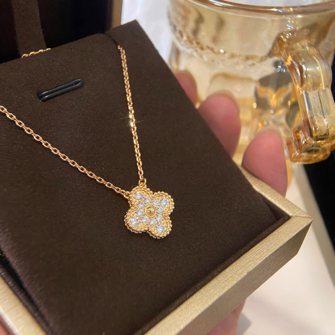 [Stars Jewelry]CLOVER 15MM DIAMOND SINGLE FLOWER NECKLACE