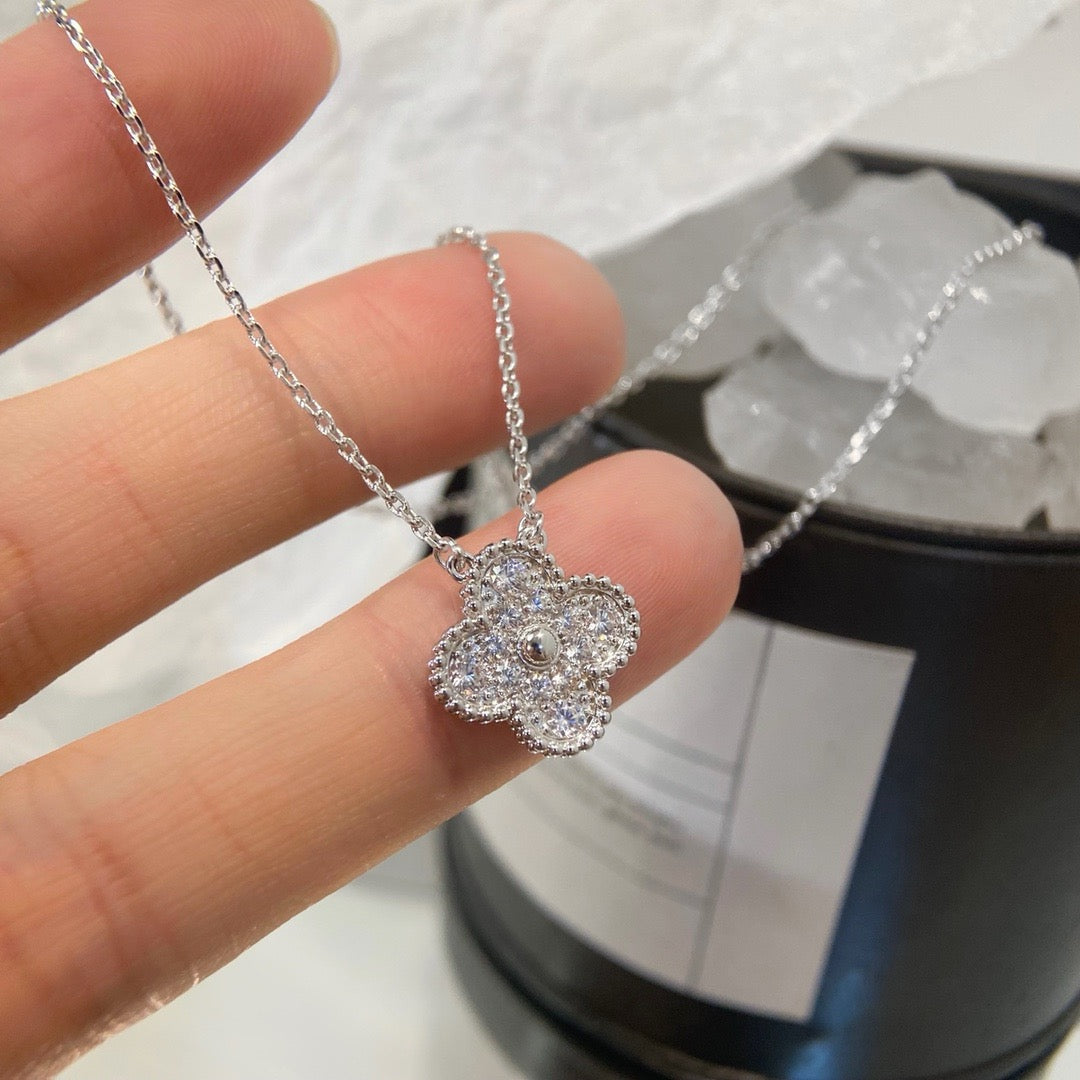 [Stars Jewelry]CLOVER 15MM DIAMOND SINGLE FLOWER NECKLACE