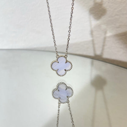 [Stars Jewelry]CLOVER 15MM BLUE CHALCEDONY NECKLACE SILVER