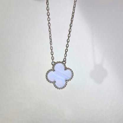 [Stars Jewelry]CLOVER 15MM BLUE CHALCEDONY NECKLACE SILVER