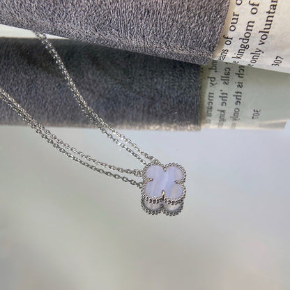 [Stars Jewelry]CLOVER 15MM BLUE CHALCEDONY NECKLACE SILVER