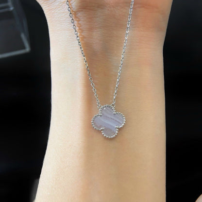 [Stars Jewelry]CLOVER 15MM BLUE CHALCEDONY NECKLACE SILVER