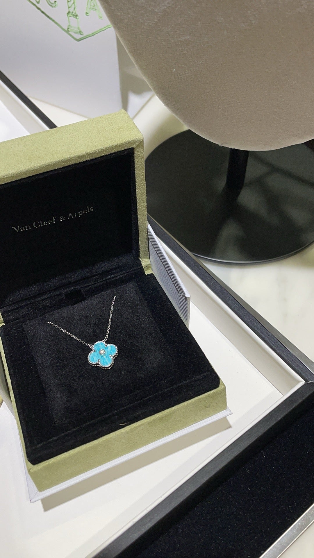 [Stars Jewelry]CLOVER 15MM DIAMOND SVRES PORCELAIN  NECKLACE SILVER