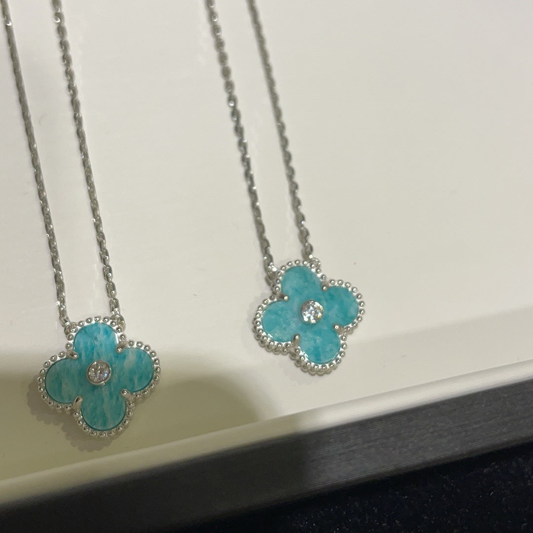 [Stars Jewelry]CLOVER 15MM DIAMOND SVRES PORCELAIN  NECKLACE SILVER