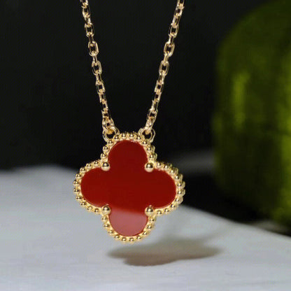 [Stars Jewelry]CLOVER 15MM CARNELIAN SINGLE FLOWER NECKLACE
