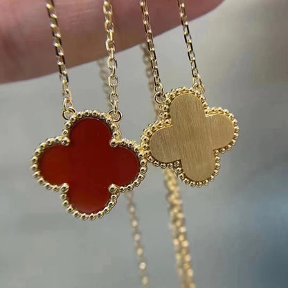 [Stars Jewelry]CLOVER 15MM CARNELIAN SINGLE FLOWER NECKLACE