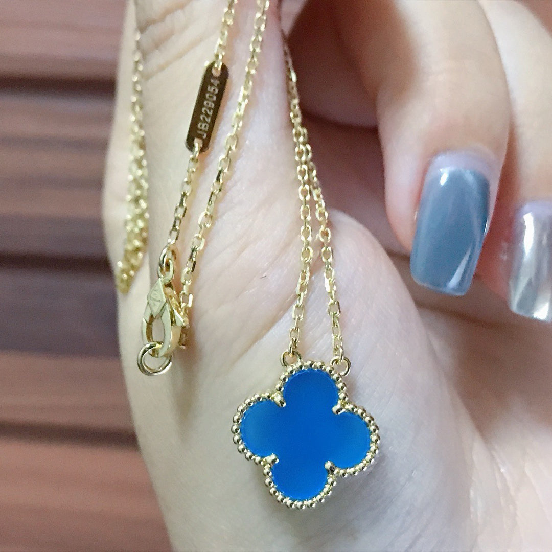 [Stars Jewelry]CLOVER 15MM BLUE AGATE NECKLACE