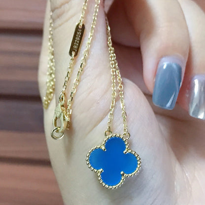 [Stars Jewelry]CLOVER 15MM BLUE AGATE NECKLACE