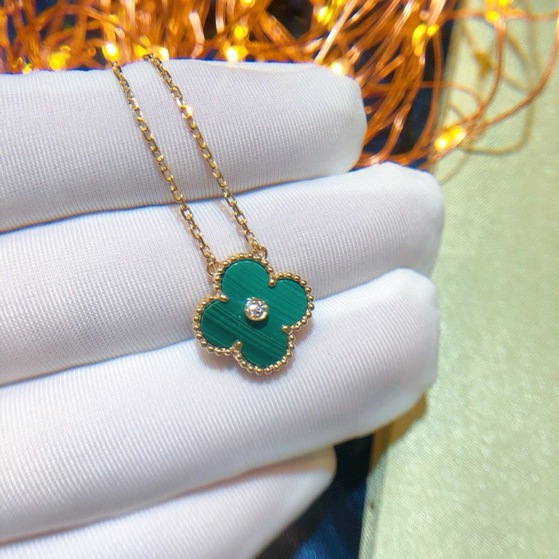 [Stars Jewelry]CLOVER 15MM DIAMOND TURQUOISE NECKLACE