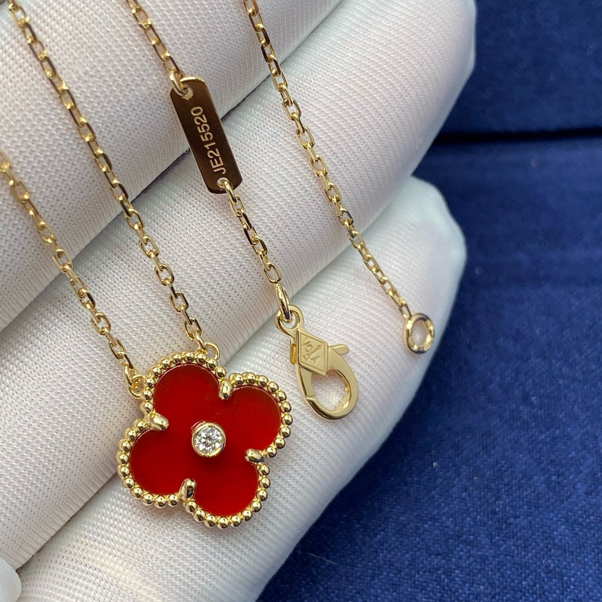 [Stars Jewelry]CLOVER 15MM DIAMOND CARNELIAN NECKLACE