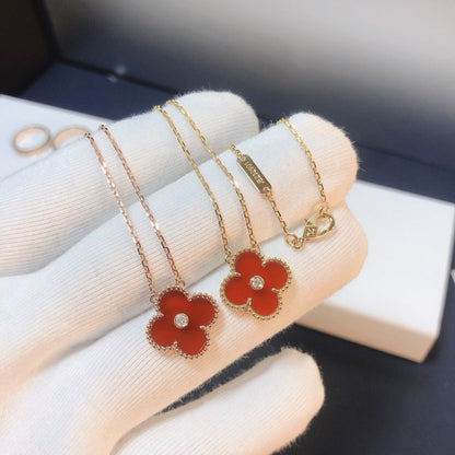 [Stars Jewelry]CLOVER 15MM DIAMOND CARNELIAN NECKLACE