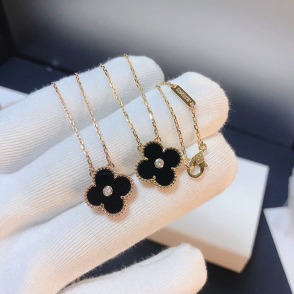 [Stars Jewelry]CLOVER 15MM DIAMOND ONYX NECKLACE