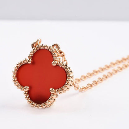 [Stars Jewelry]CLOVER 15MM CARNELIAN SINGLE FLOWER NECKLACE