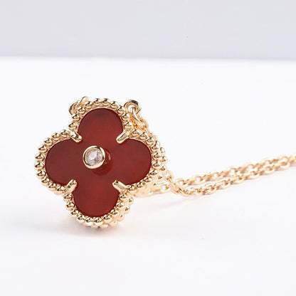 [Stars Jewelry]CLOVER 15MM DIAMOND CARNELIAN NECKLACE