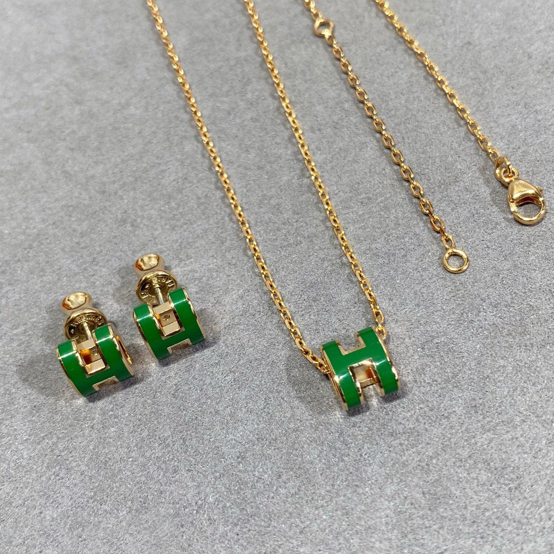 [Stars Jewelry]POP H GREEN NECKLACE SILVER AND GOLD
