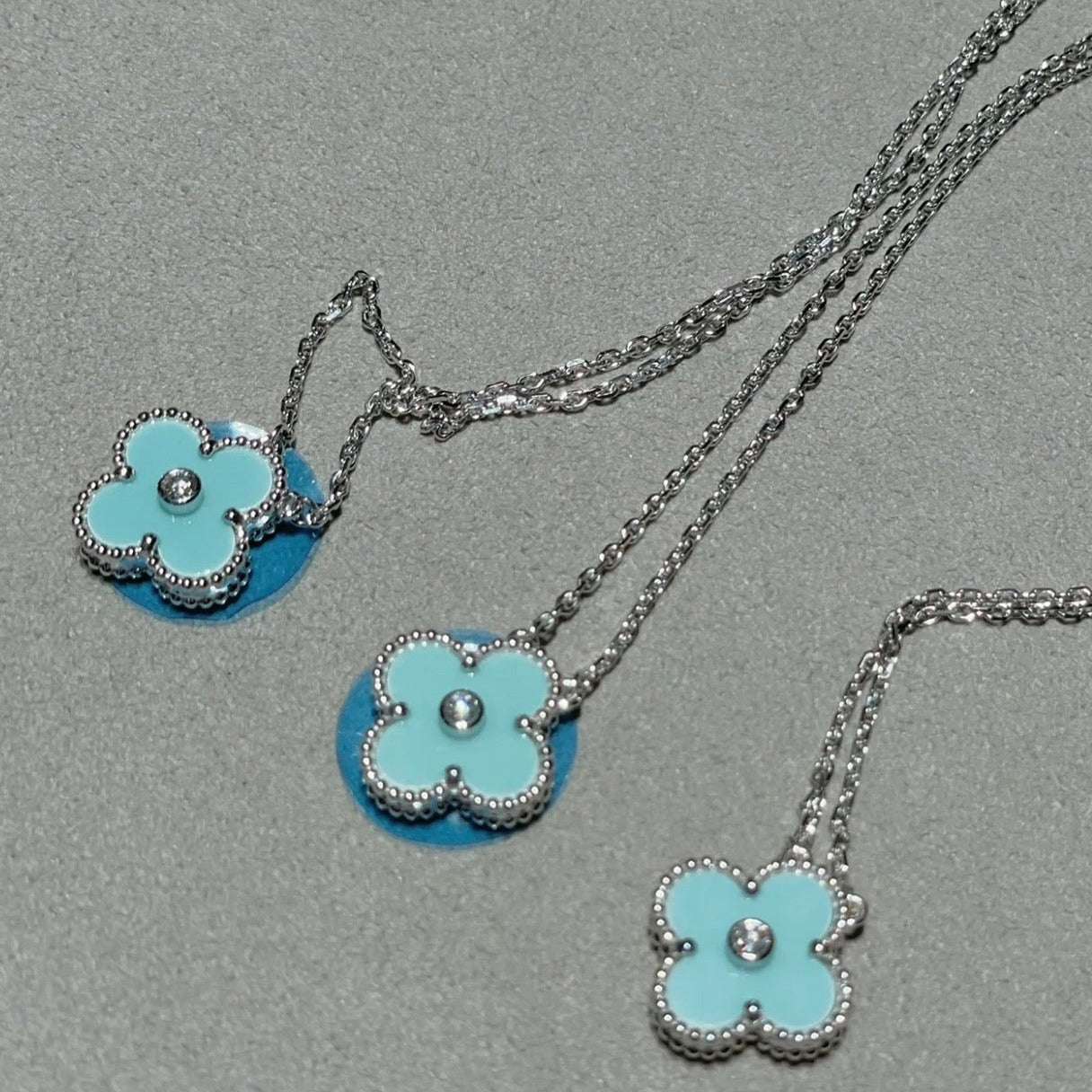 [Stars Jewelry]CLOVER 1 DIAMOND LIGHT BLUE SILVER NECKLACE