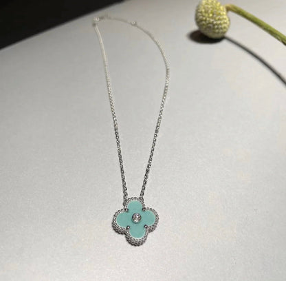 [Stars Jewelry]CLOVER 1 DIAMOND LIGHT BLUE SILVER NECKLACE