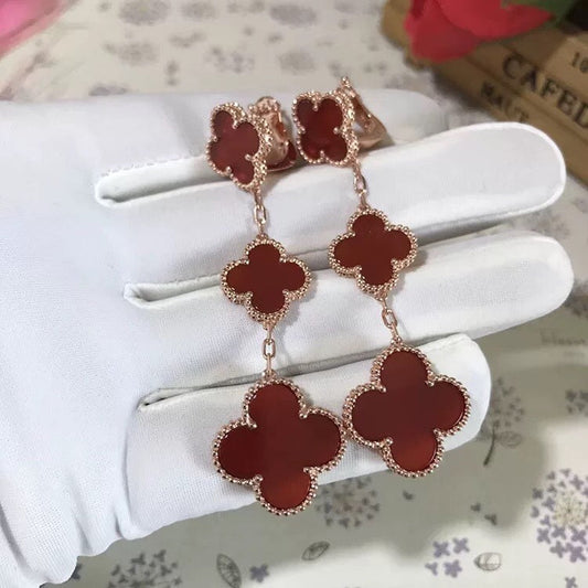 [Stars Jewelry]CLOVER 3 MOTIF CARNELIAN DROP EARRINGS