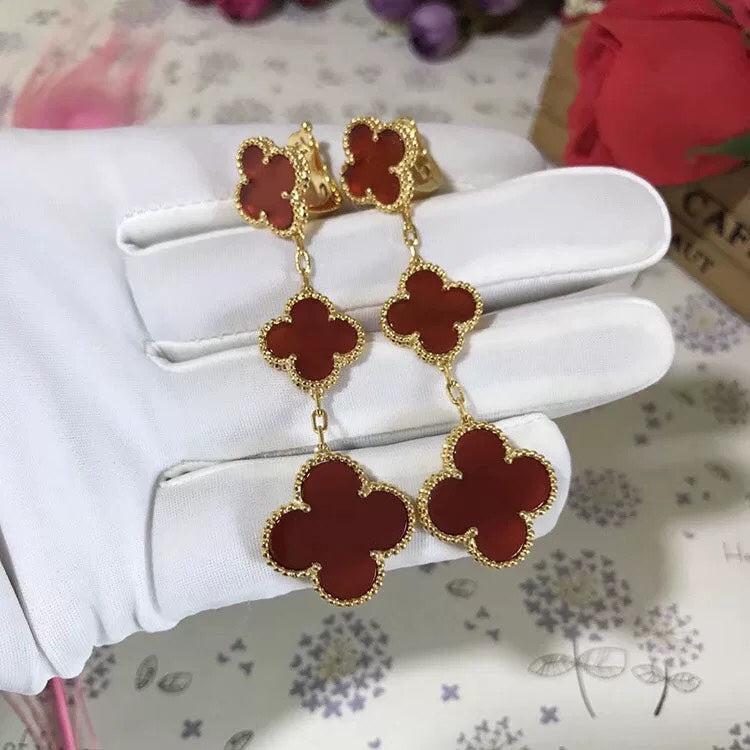 [Stars Jewelry]CLOVER 3 MOTIF CARNELIAN DROP EARRINGS