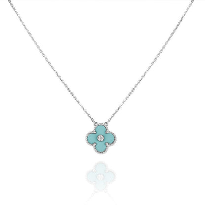 [Stars Jewelry]CLOVER 1 DIAMOND LIGHT BLUE SILVER NECKLACE