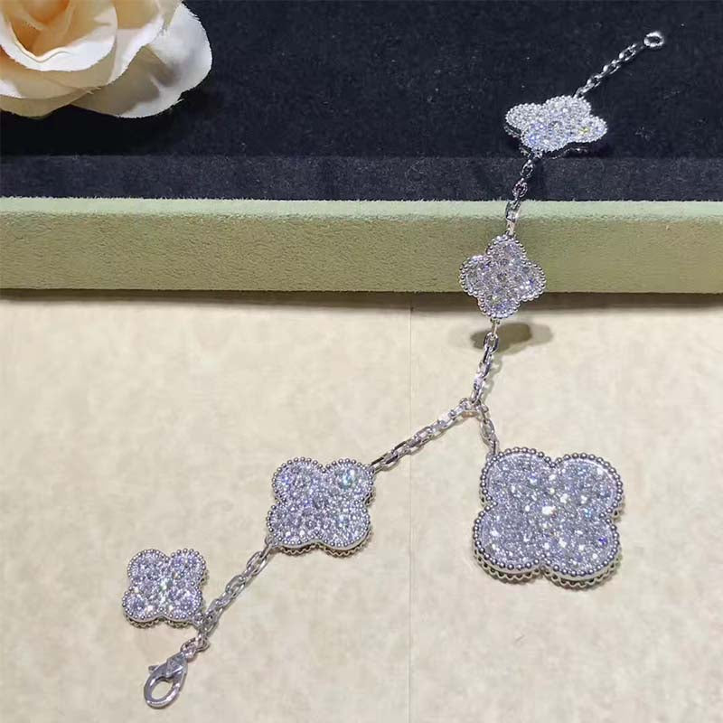 [Stars Jewelry]CLOVER 6 MOTIFS SILVER DIAMOND BRACELET