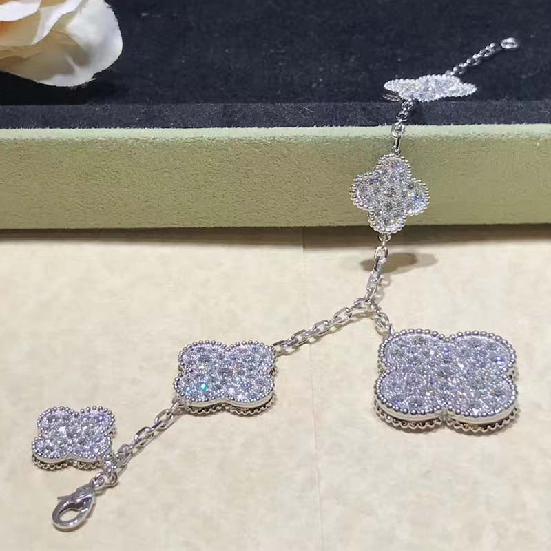 [Stars Jewelry]CLOVER 6 MOTIFS SILVER DIAMOND BRACELET