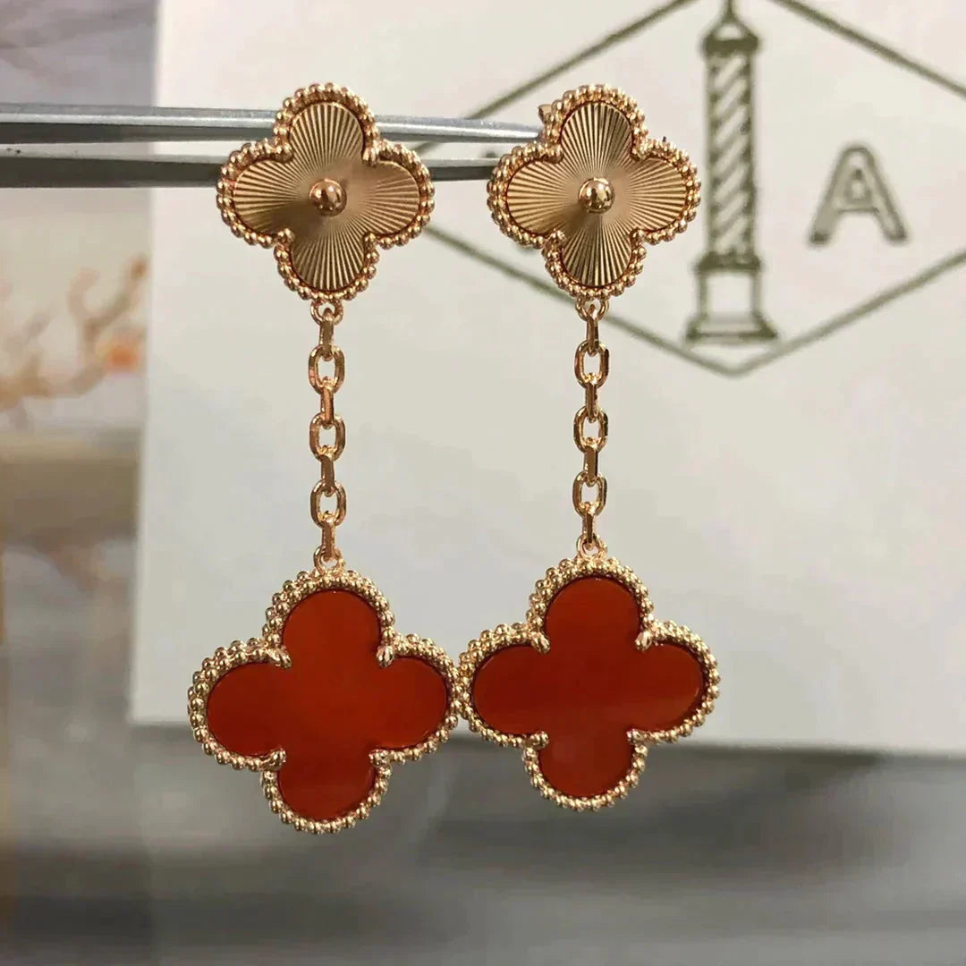 [Stars Jewelry]CLOVER 2 MOTIF  LASER CARNELIAN EARRINGS