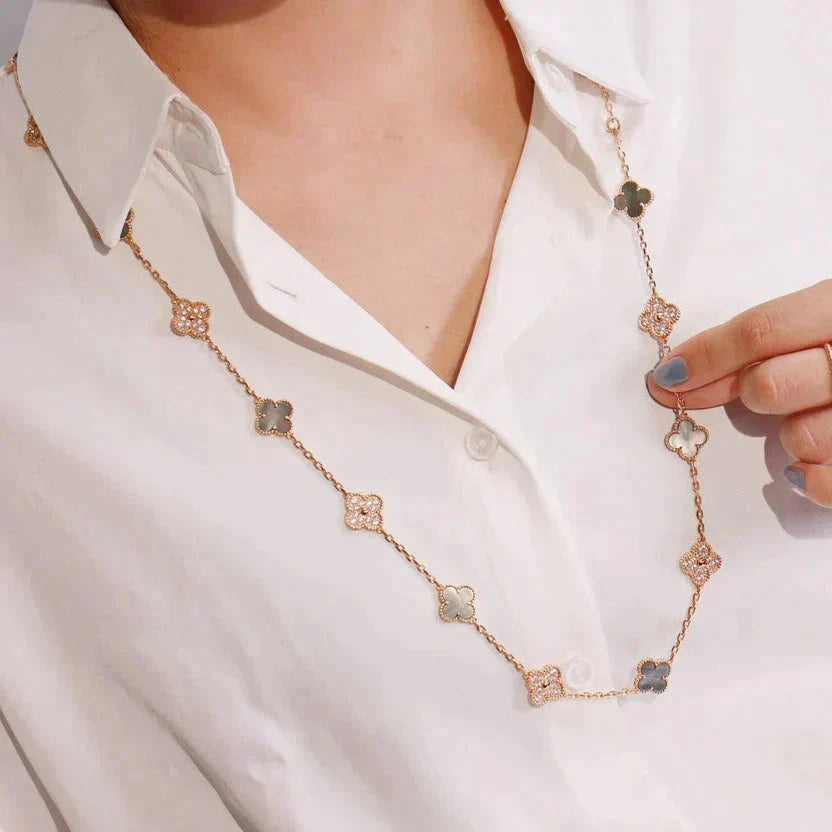 [Stars Jewelry]CLOVER 20 MOTIFS DARK MOP DIAMOND  NECKLACE