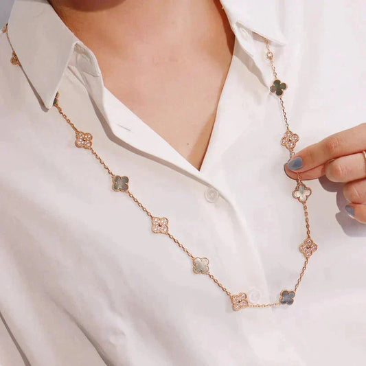 [Stars Jewelry]CLOVER 20 MOTIFS DARK MOP DIAMOND  NECKLACE