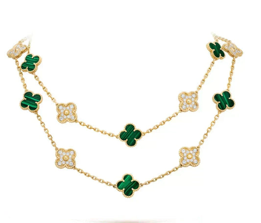 [Stars Jewelry]CLOVER 20 MOTIFS MALACHITE DIAMOND NECKLACE