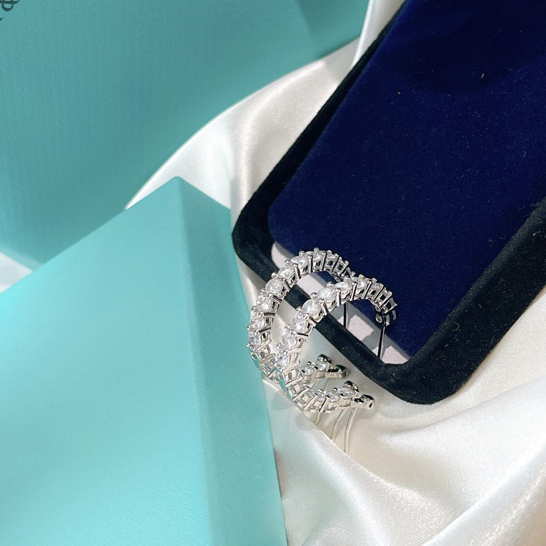[Stellar jewels]SILVER DIAMOND HOOP EARRINGS