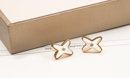 [Stars Jewelry]JEUX DE WHITE MOP ROSE GOLD DIAMOND EARRINGS