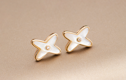 [Stars Jewelry]JEUX DE WHITE MOP PINK GOLD DIAMOND EARRINGS