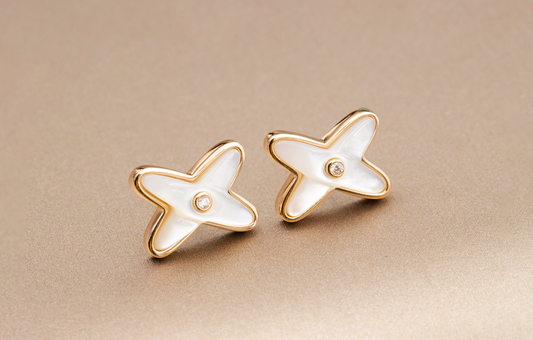 [Stars Jewelry]JEUX DE WHITE MOP PINK GOLD DIAMOND EARRINGS