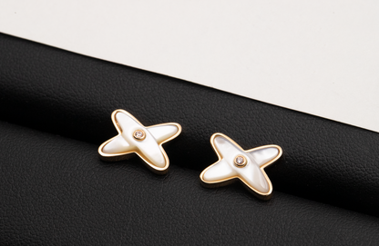 [Stars Jewelry]JEUX DE WHITE MOP PINK GOLD DIAMOND EARRINGS