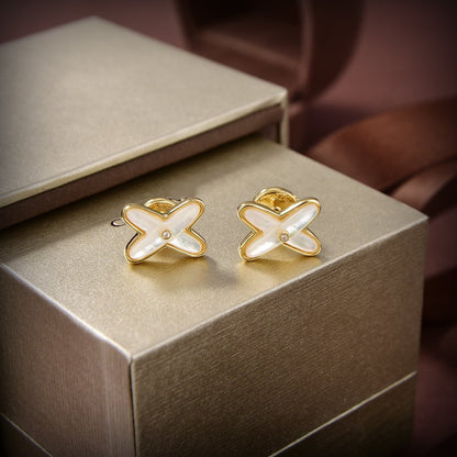 [Stars Jewelry]JEUX DE WHITE MOP GOLD DIAMOND EARRINGS