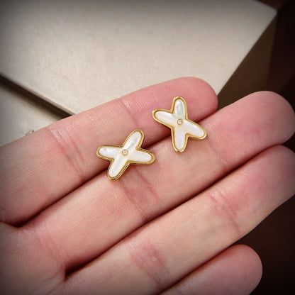 [Stars Jewelry]JEUX DE WHITE MOP GOLD DIAMOND EARRINGS