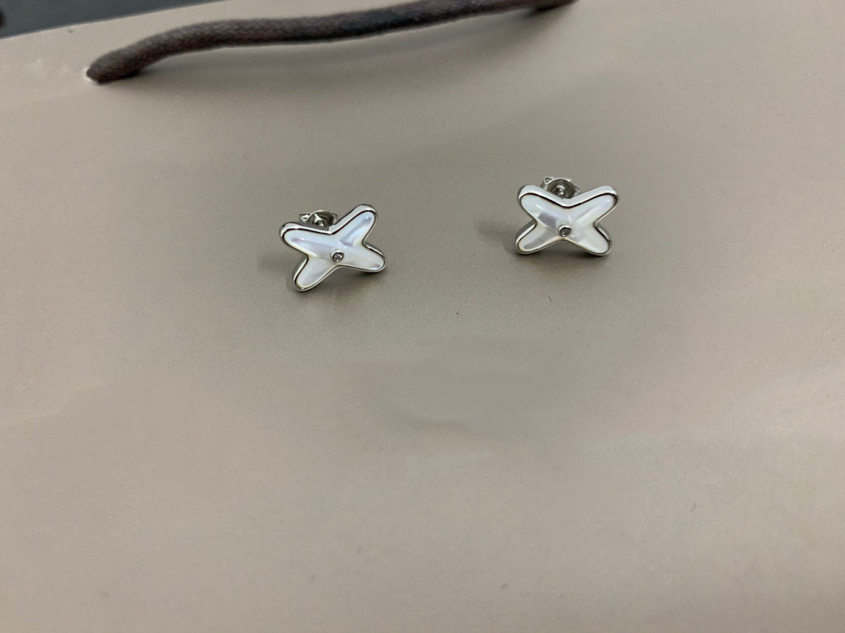 [Stars Jewelry]JEUX DE WHITE MOP SILVER DIAMOND EARRINGS
