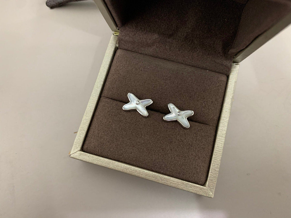 [Stars Jewelry]JEUX DE WHITE MOP SILVER DIAMOND EARRINGS