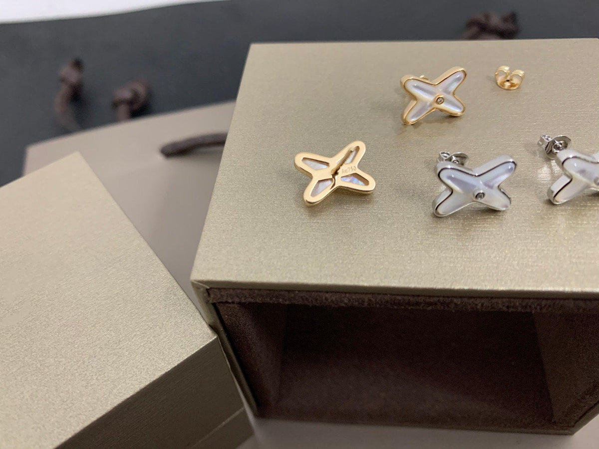 [Stars Jewelry]JEUX DE WHITE MOP SILVER DIAMOND EARRINGS
