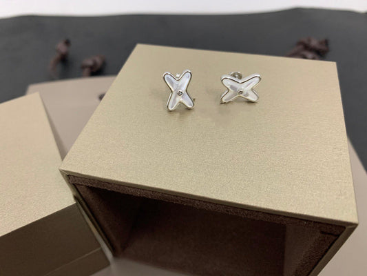 [Stars Jewelry]JEUX DE WHITE MOP SILVER DIAMOND EARRINGS