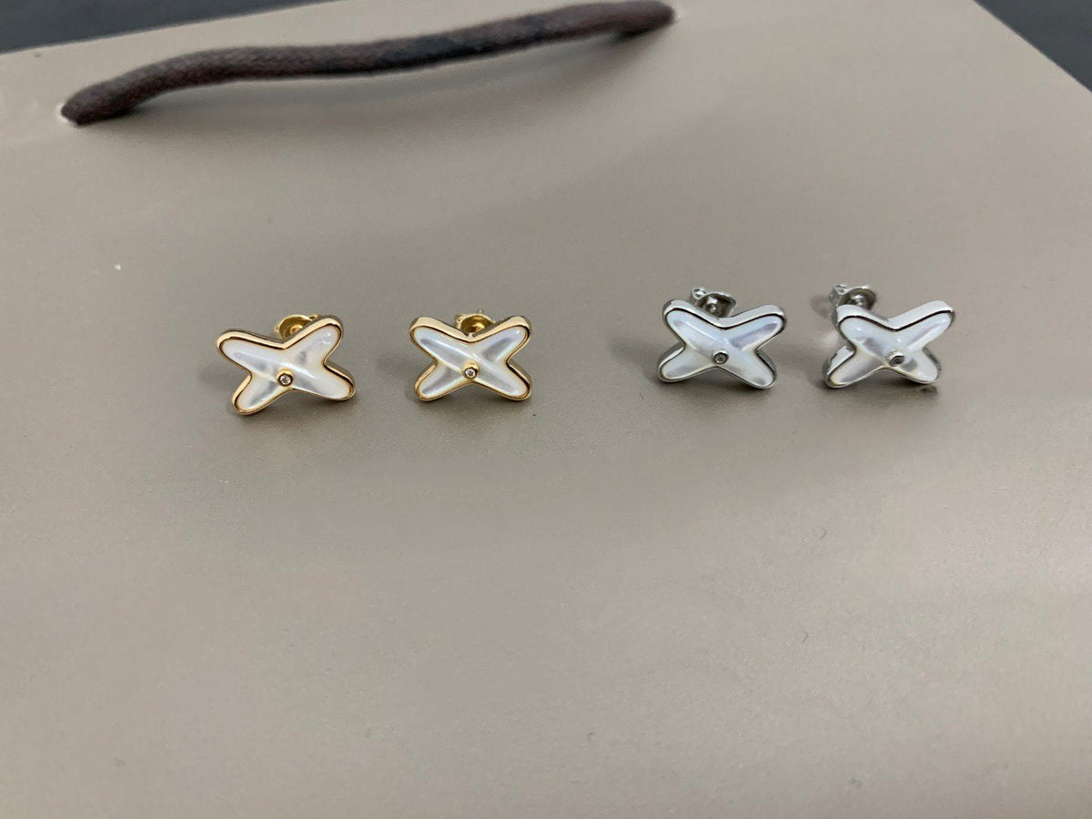 [Stars Jewelry]JEUX DE WHITE MOP SILVER DIAMOND EARRINGS