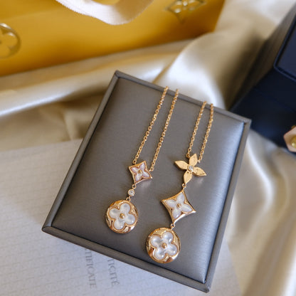 [Stars Jewelry]COLOR BLOSSOM LARIAT NECKLACE PINK GOLD WHITE MOTHER PEARL AND DIAMOND