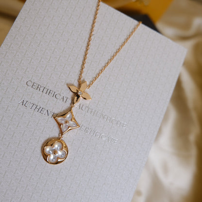 [Stars Jewelry]COLOR BLOSSOM LARIAT NECKLACE PINK GOLD WHITE MOTHER PEARL AND DIAMOND