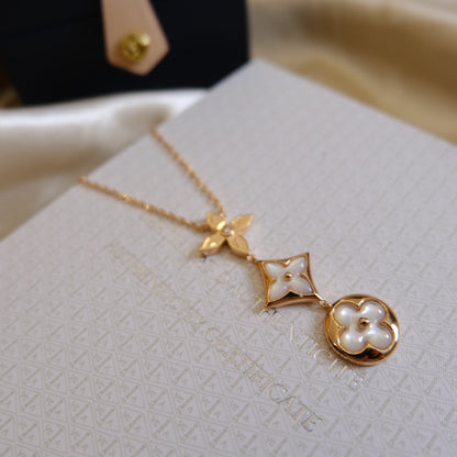 [Stars Jewelry]COLOR BLOSSOM LARIAT NECKLACE PINK GOLD WHITE MOTHER PEARL AND DIAMOND