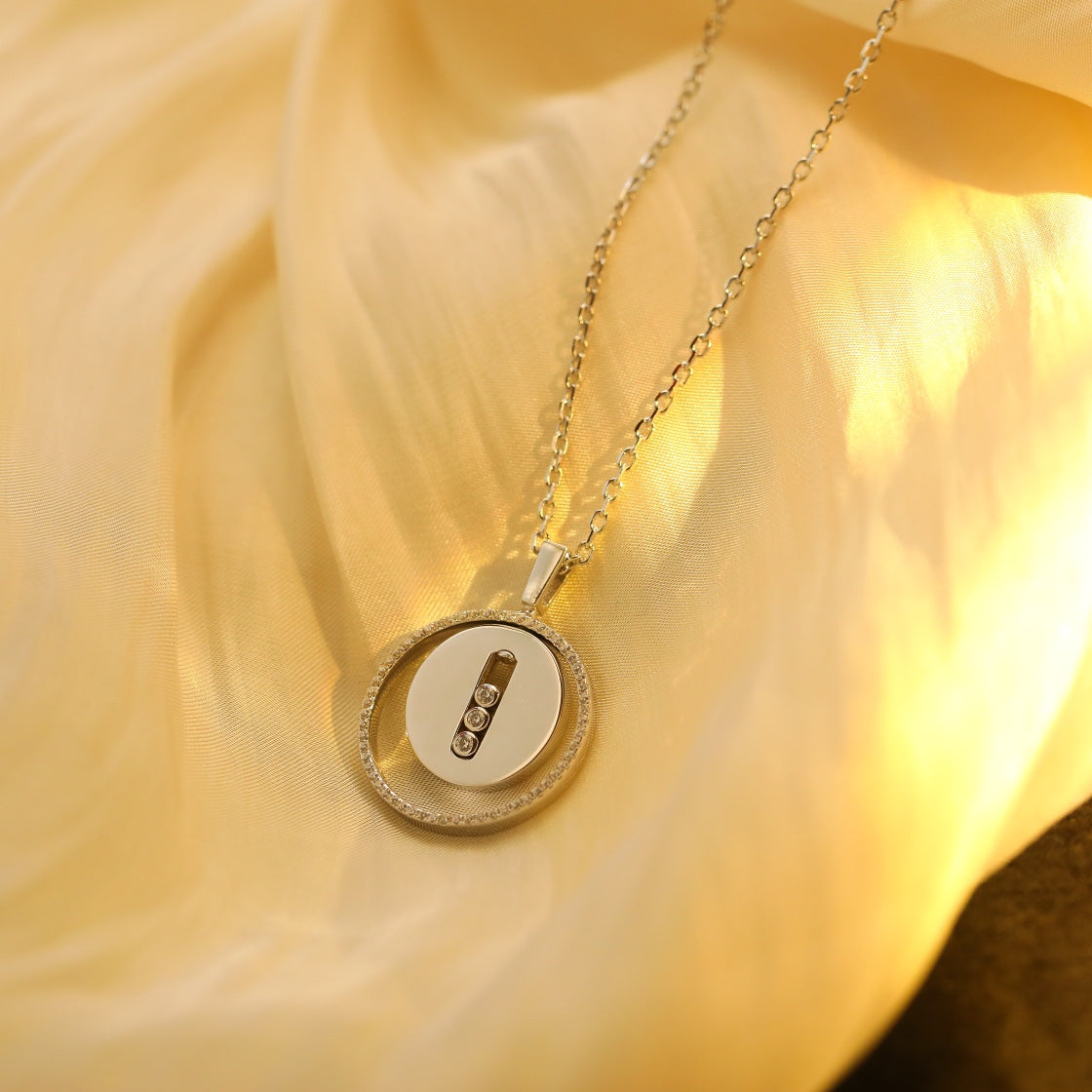 [Stars Jewelry]LUCKY MOVE MM SILVER DIAMOND NECKLACE