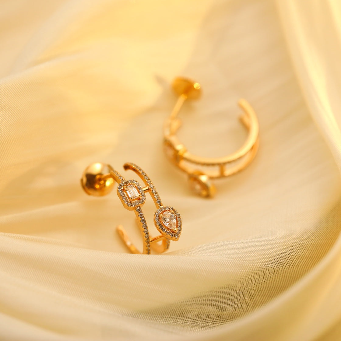 [Stars Jewelry]CREOLES MY TWIN 2 RANGS SILVER DIAMOND EARRINGS