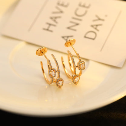 [Stars Jewelry]CREOLES MY TWIN 2 RANGS SILVER DIAMOND EARRINGS